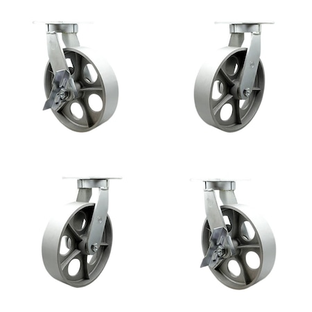 Service Caster 10'' Heavy Duty Semi Steel Cast Iron Caster Set 2 Swivel Lock 2 Brakes, 4PK CRAN-SCC-KP92S1030-SSR-BSL-2-SLB-2
